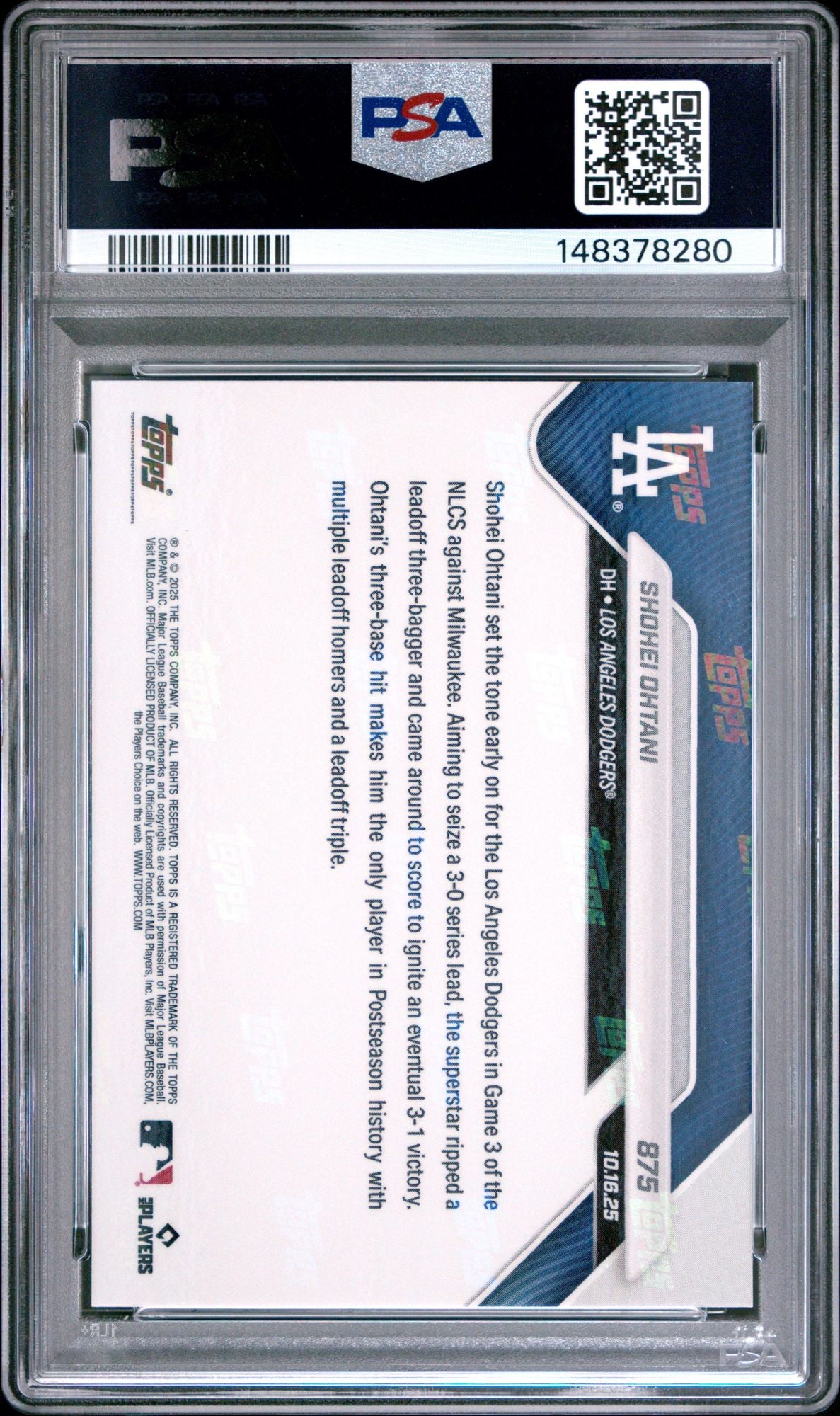 Graded 2025 Topps Now Shohei Ohtani #875 Leadoff Triple Baseball Card PSA 10 Gem Mint