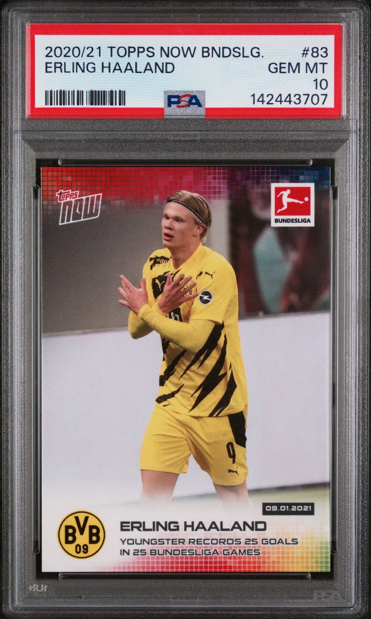 Graded 2020 Topps Now Bundesliga Erling Haaland #83 25 Goals in 25 Games Soccer Card PSA 10 Gem Mint