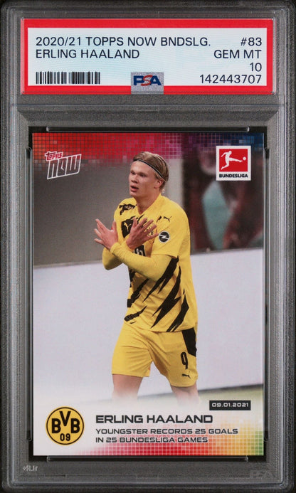 Graded 2020 Topps Now Bundesliga Erling Haaland #83 25 Goals in 25 Games Soccer Card PSA 10 Gem Mint