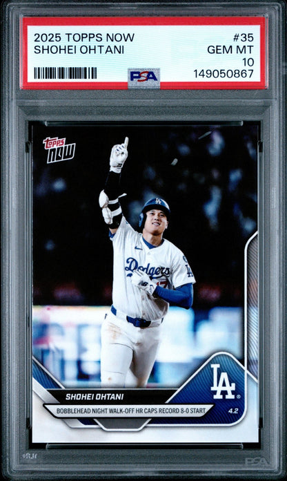 Graded 2025 Topps Now Shohei Ohtani #35 Bobblehead Night Walkoff HR Baseball Card PSA 10 Gem Mint