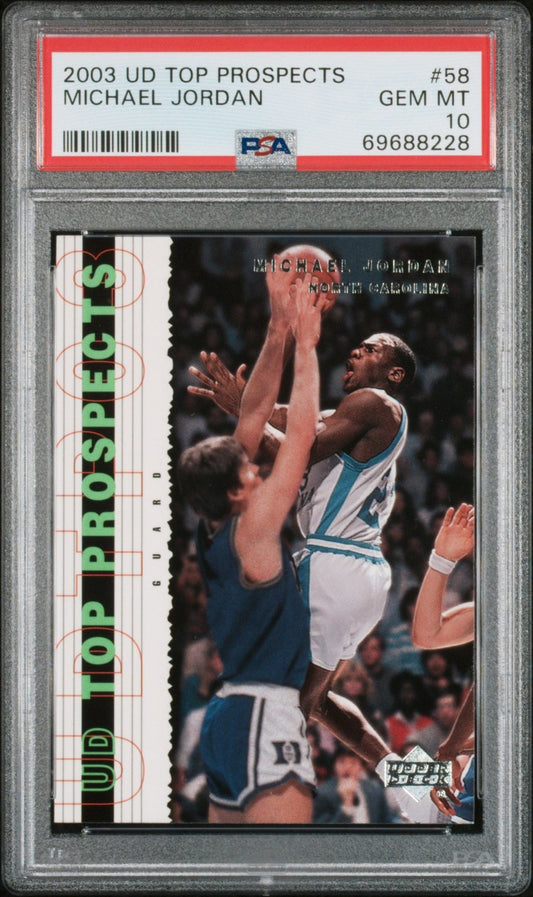 Graded 2003 Upper Deck UD Michael Jordan #58 Top Prospects Basketball Card PSA 10 Gem Mint