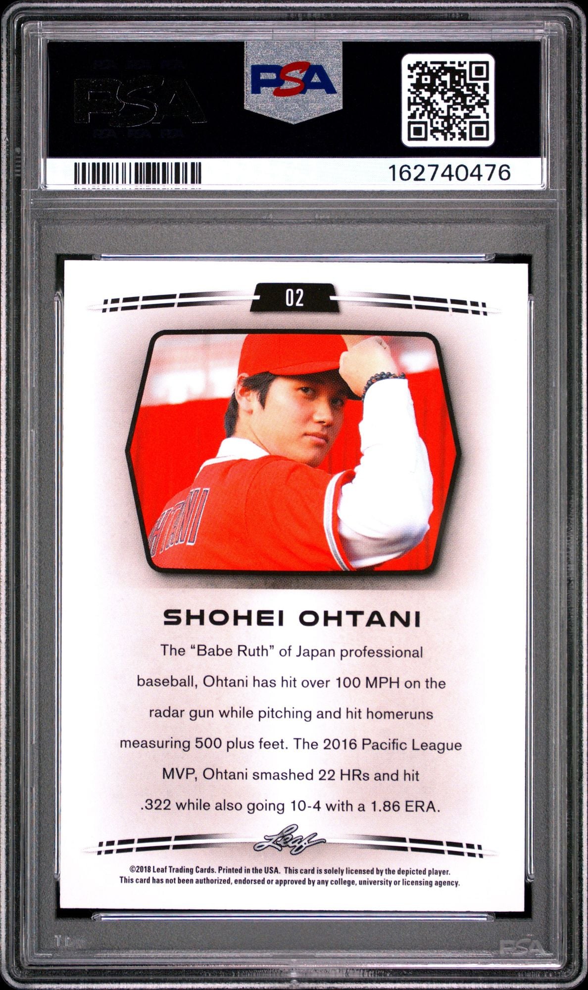 Graded 2018 Leaf Shohei Ohtani #02 Rookie RC Baseball Card PSA 10 Gem Mint