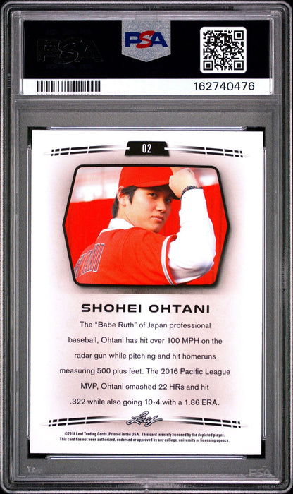 Graded 2018 Leaf Shohei Ohtani #02 Rookie RC Baseball Card PSA 10 Gem Mint