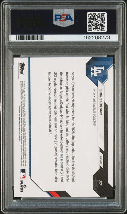 Graded 2026 Topps Now Shohei Ohtani #37 Extends Career High Scoreless Streak Baseball Card PSA 10 Gem Mint