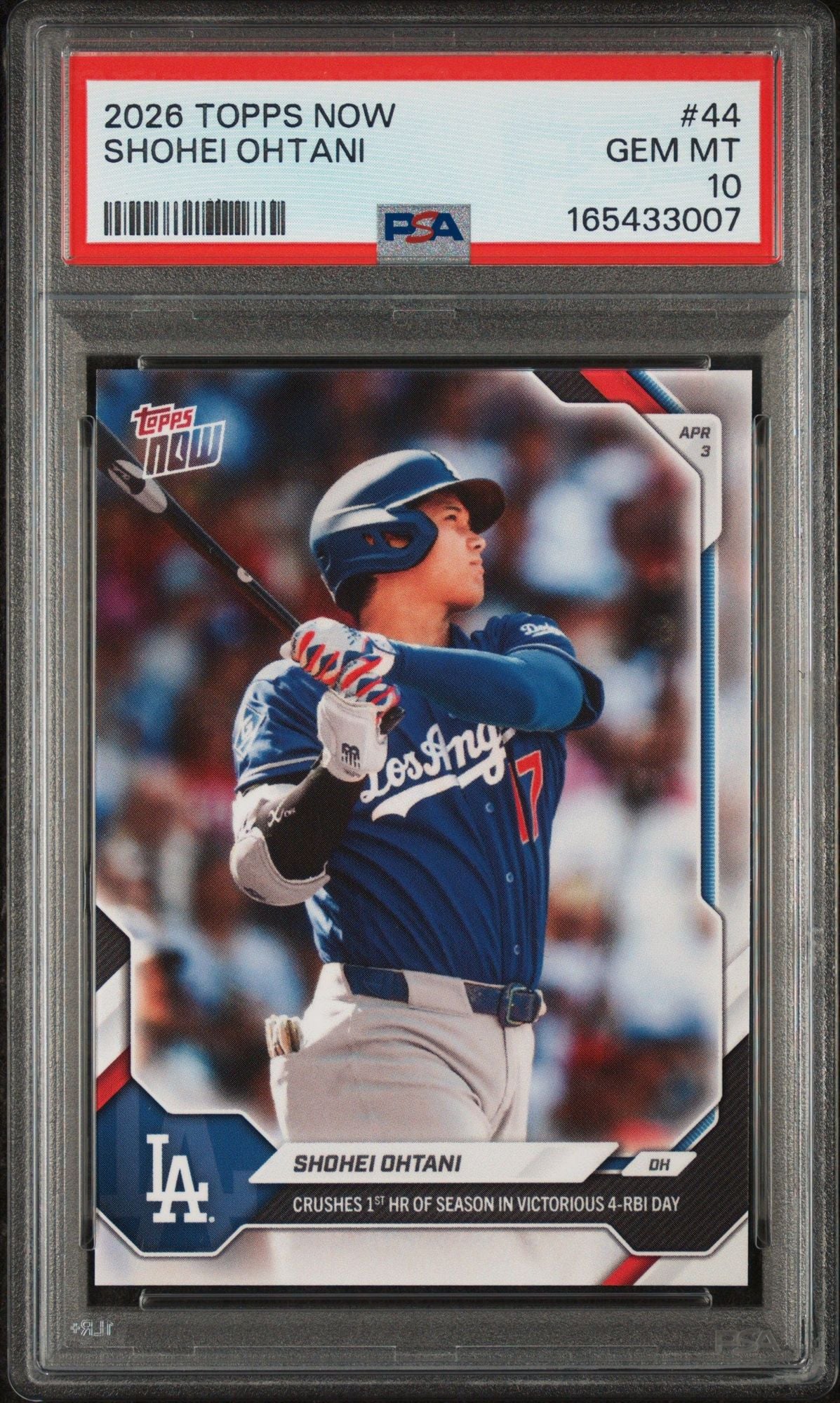 Graded 2026 Topps Now Shohei Ohtani #44 Crushes 1st HR of Season Baseball Card PSA 10 Gem Mint