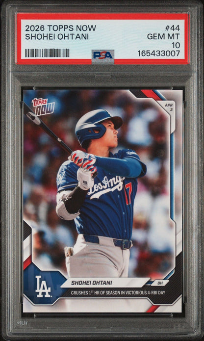 Graded 2026 Topps Now Shohei Ohtani #44 Crushes 1st HR of Season Baseball Card PSA 10 Gem Mint