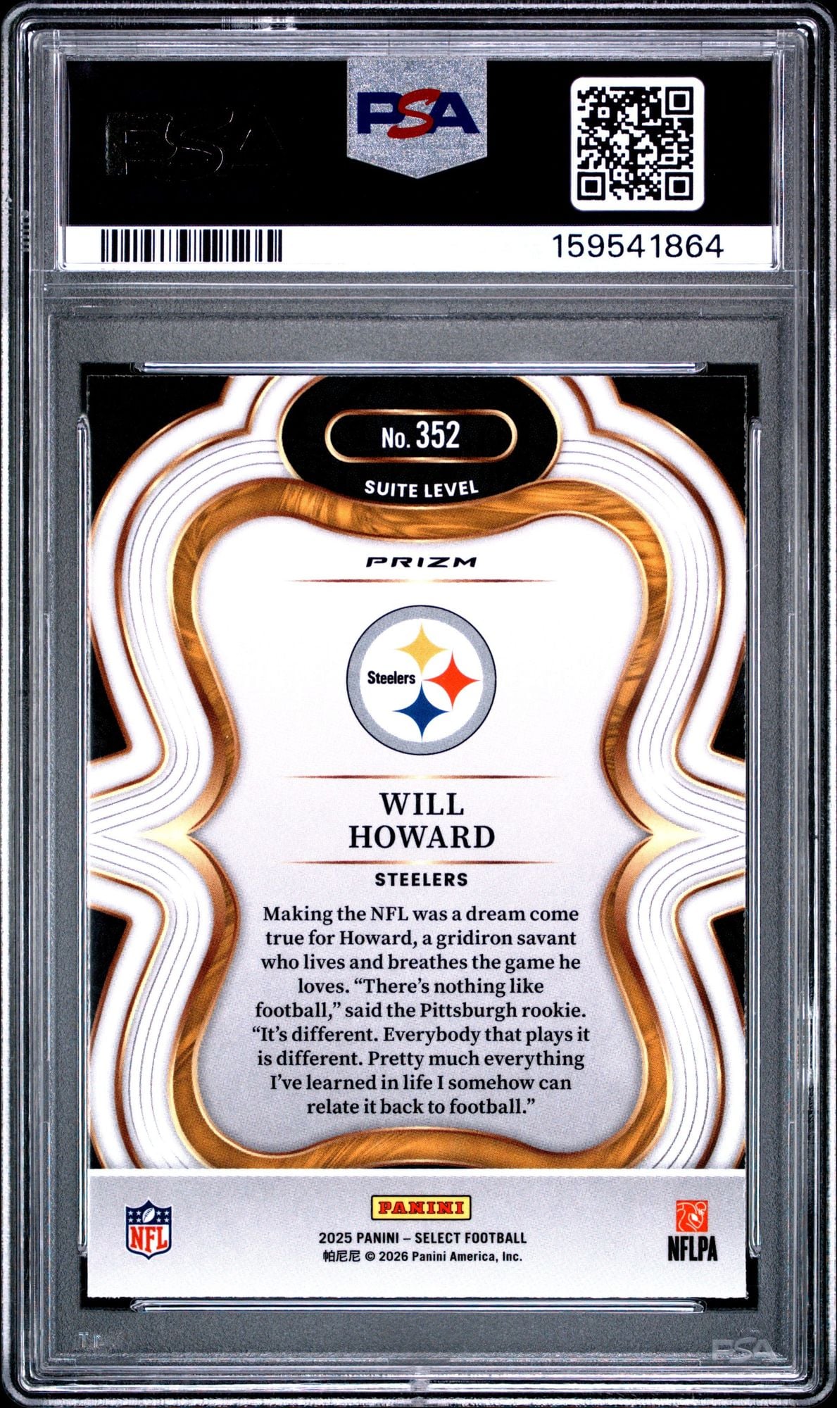 Graded 2025 Panini Select Will Howard #352 Silver Prizm Suite Level Rookie RC Football Card PSA 10 Gem Mint