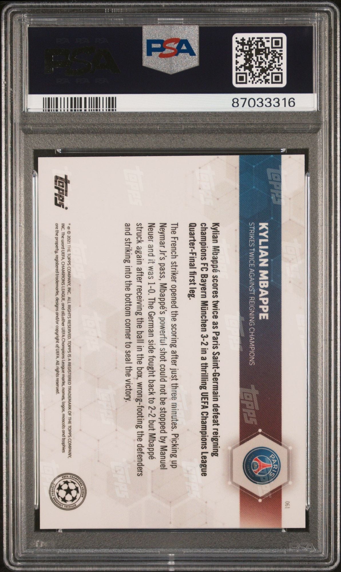 Graded 2020 Topps Now UCL Kylian Mbappe #061 UEFA Champions League Strikes Twice Soccer Card PSA 10 Gem Mint