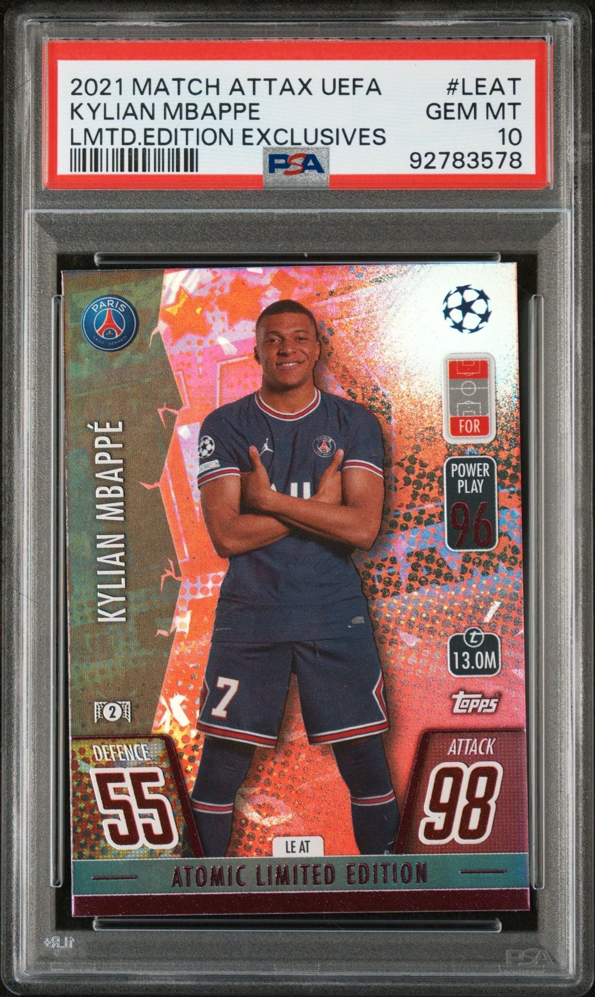 Graded 2021 Topps Match Attax UEFA Kylian Mbappe #LEAT Limited Edition Exclusives Soccer Card PSA 10 Gem Mint