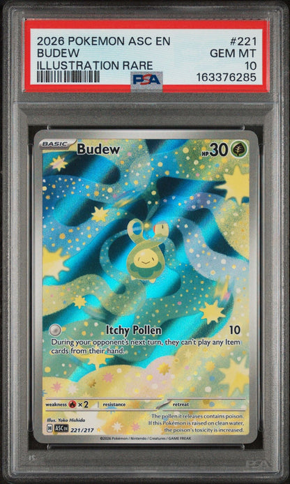 Graded 2026 Pokemon Ascended Heroes EN Budew #221 Illustration Rare Trading Card Game PSA 10 Gem Mint