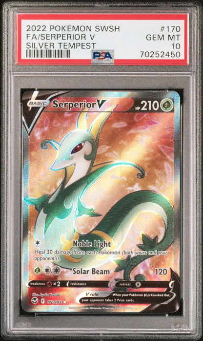 Graded 2022 Pokemon SWSH Serperior V #170 Silver Tempest Trading Card Game PSA 10 Gem Mint