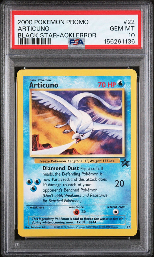 Graded 2000 PKM Black Star Promo Aoki Error Articuno #22 Trading Card Game PSA 10 Mint