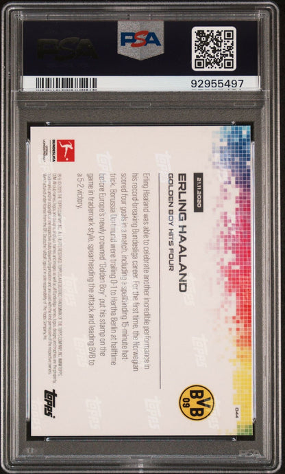 Graded 2020 Topps Now Bundesliga Erling Haaland #44 Golden Boy Hits Four Soccer Card PSA 10 Gem Mint