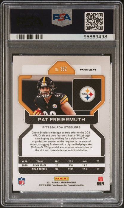 Graded 2021 Panini Prizm Pat Freiermuth #362 Neon Green Pulsar Rookie RC Football Card PSA 10 Gem Mint