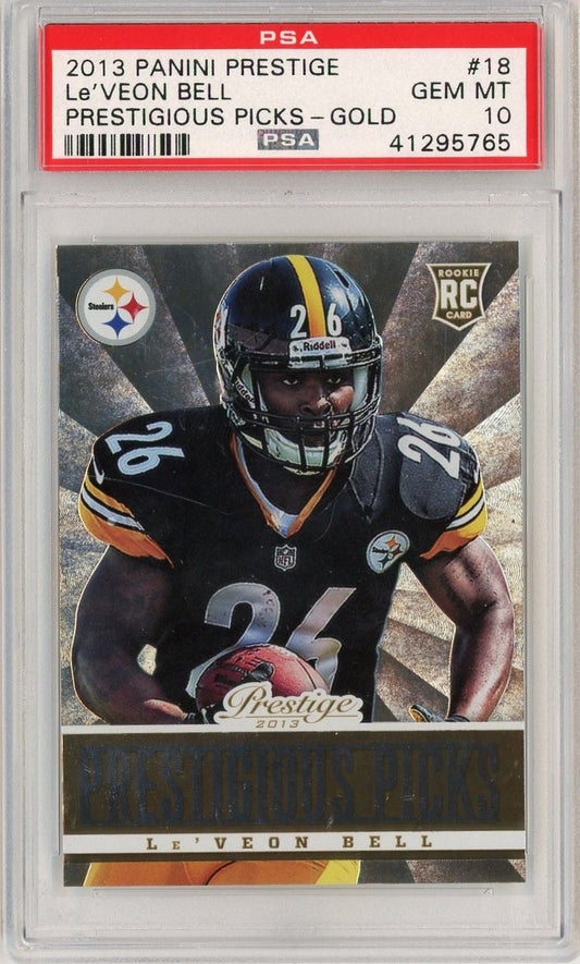 Graded 2010 Panini Prestige Le'Veon Bell #18 Prestigious Picks Gold Rookie RC Football Card PSA 10 Gem Mint