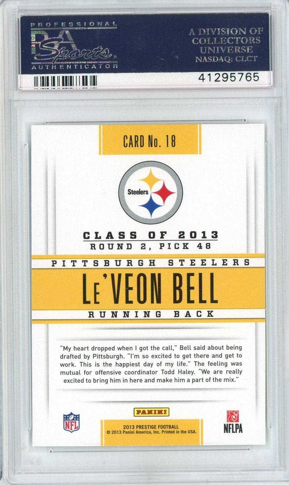 Graded 2013 Topps Le'Veon Bell #403 Ball in Right Hand Rookie RC Football Card PSA 10 Gem Mint