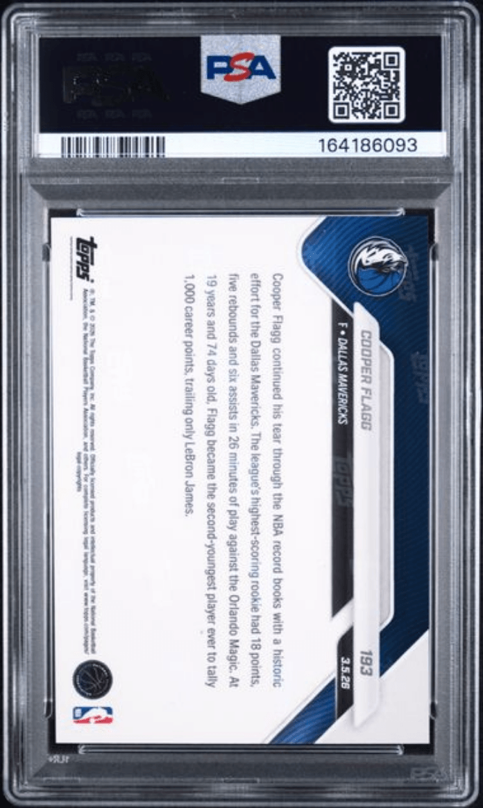 Graded 2025 Topps Now Cooper Flagg #193 Rookie RC Basketball Card PSA 9 Mint
