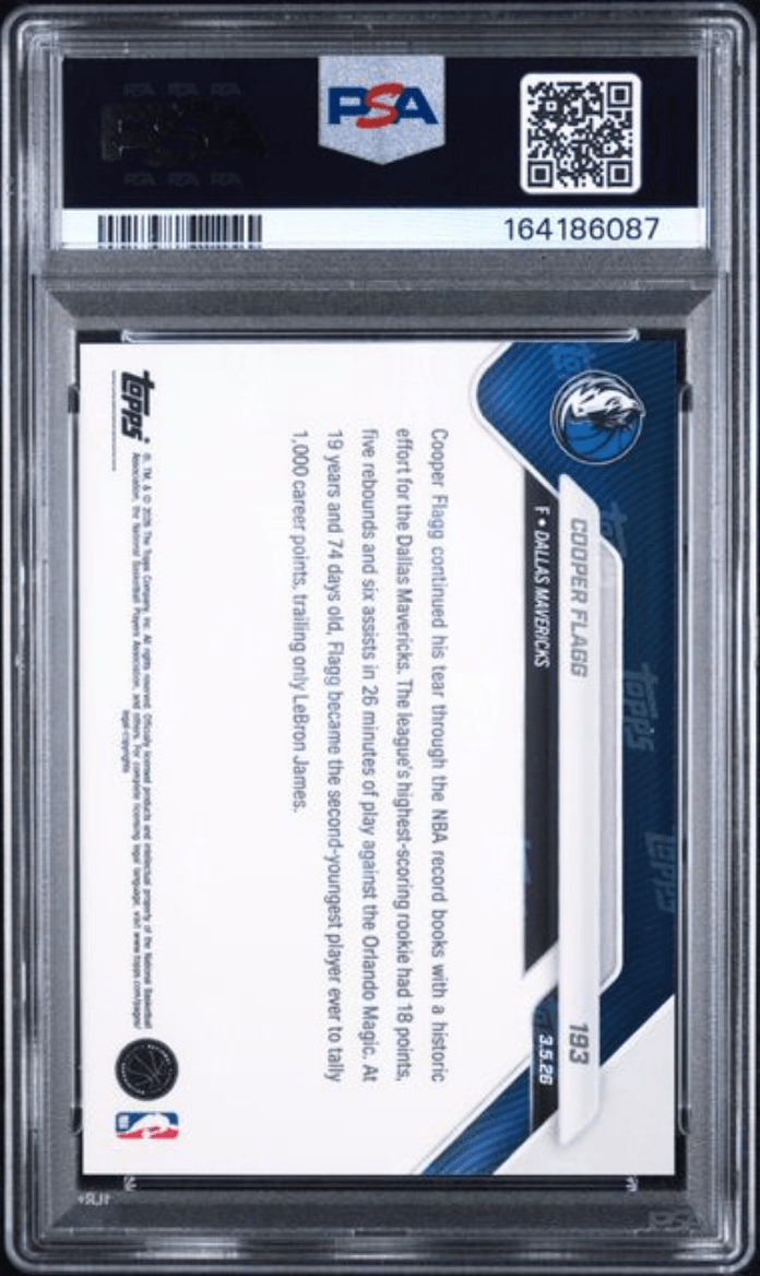 Graded 2025 Topps Now Cooper Flagg #193 Rookie RC Basketball Card PSA 7 Near Mint