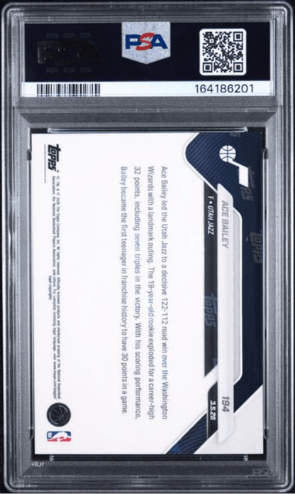 Graded 2025 Topps Now Ace Bailey #194 Rookie RC Basketball Card PSA 9 Mint