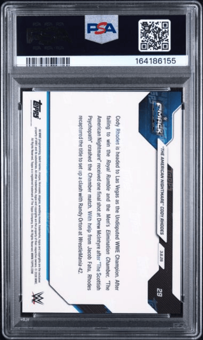 Graded 2026 Topps Now WWE Cody Rhodes #29 Wrestling Card PSA 9 Mint