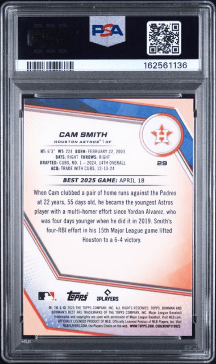 Graded 2025 Topps Bowmans Best Cam Smith #29 Rookie RC Baseball Card PSA 7 Near Mint