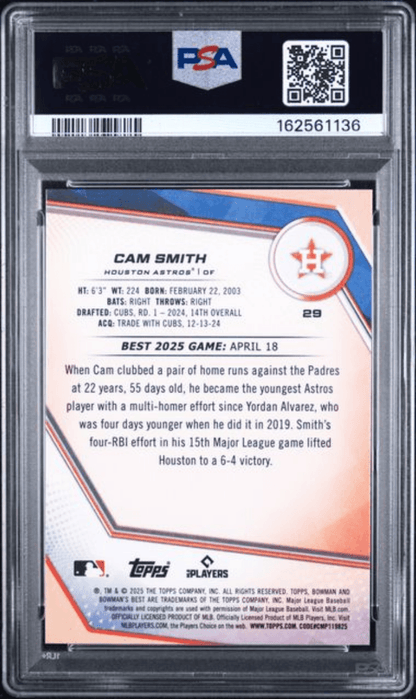 Graded 2025 Topps Bowmans Best Cam Smith #29 Rookie RC Baseball Card PSA 7 Near Mint