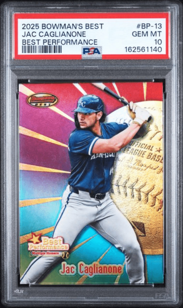 Graded 2025 Topps Bowmans Best Jac Caglianone #BP13 Best Performance Rookie RC Baseball Card PSA 10 Gem Mint