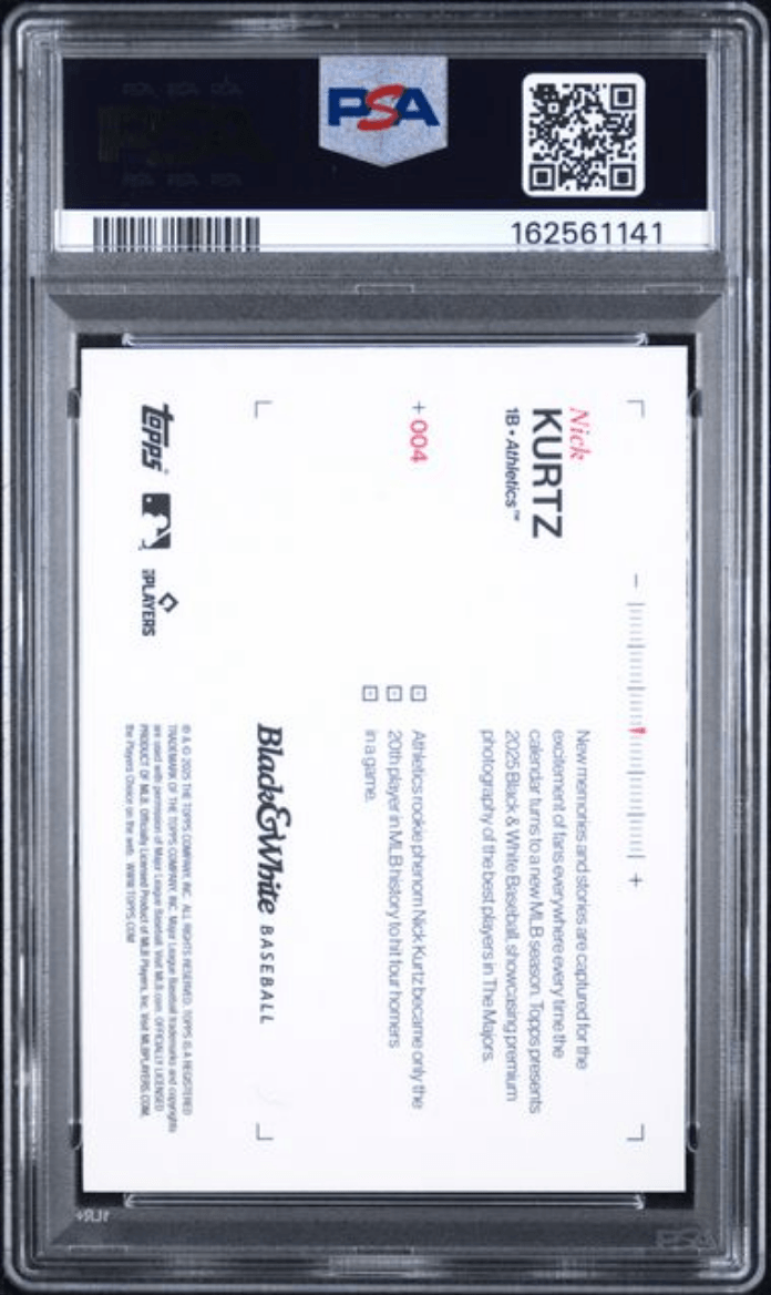 Graded 2025 Topps Black & White Nick Kurtz #4 Rookie RC Baseball Card PSA 10 Gem Mint
