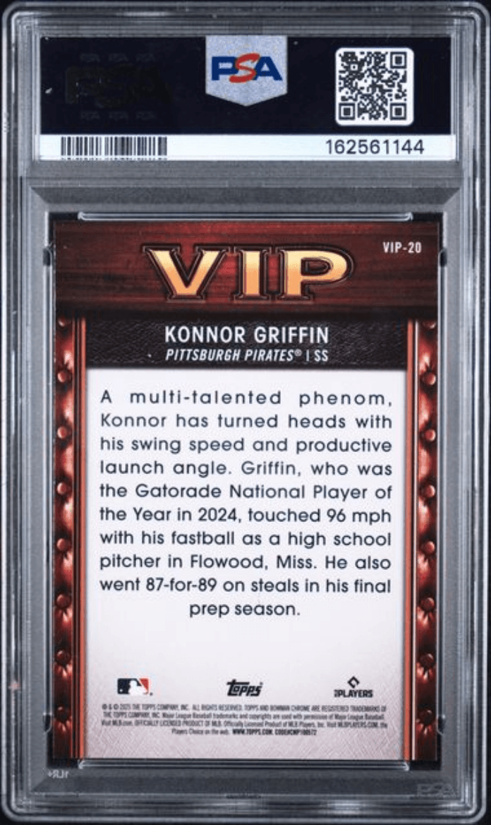 Graded 2025 Topps Bowman Konnor Griffin #VIP20 Very Important Prospects Rookie RC Baseball Card PSA 10 Gem Mint