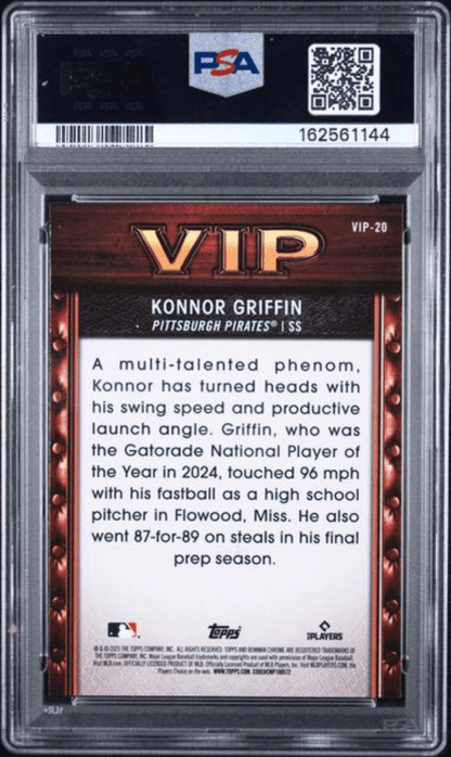 Graded 2025 Topps Bowman Konnor Griffin #VIP20 Very Important Prospects Rookie RC Baseball Card PSA 10 Gem Mint