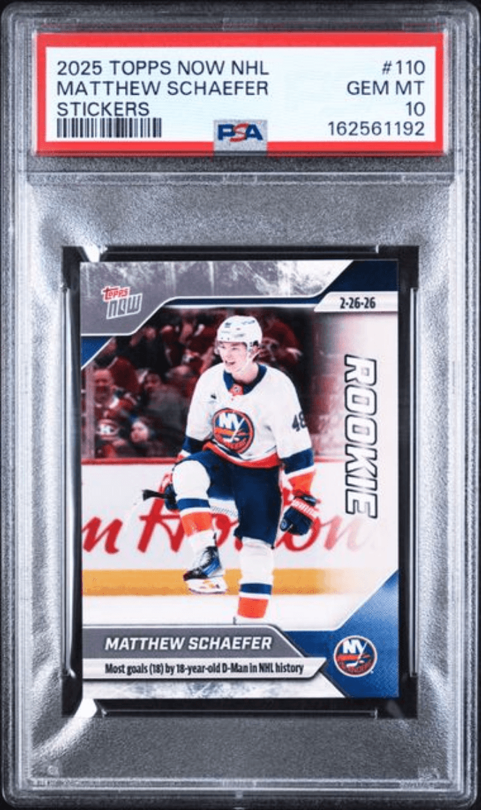 Graded 2025 Topps Now Matthew Schaefer #110 Rookie RC Hockey Card PSA 10 Gem Mint