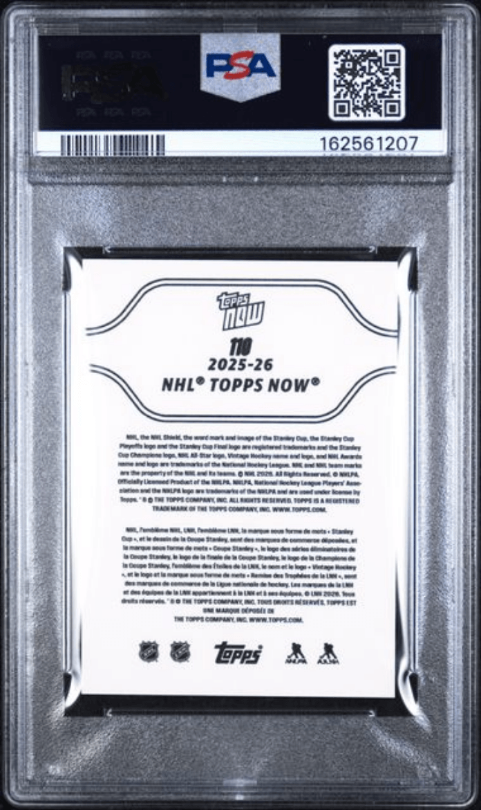 Graded 2025 Topps Now Matthew Schaefer #110 Rookie RC Hockey Card PSA 8 Near Mint