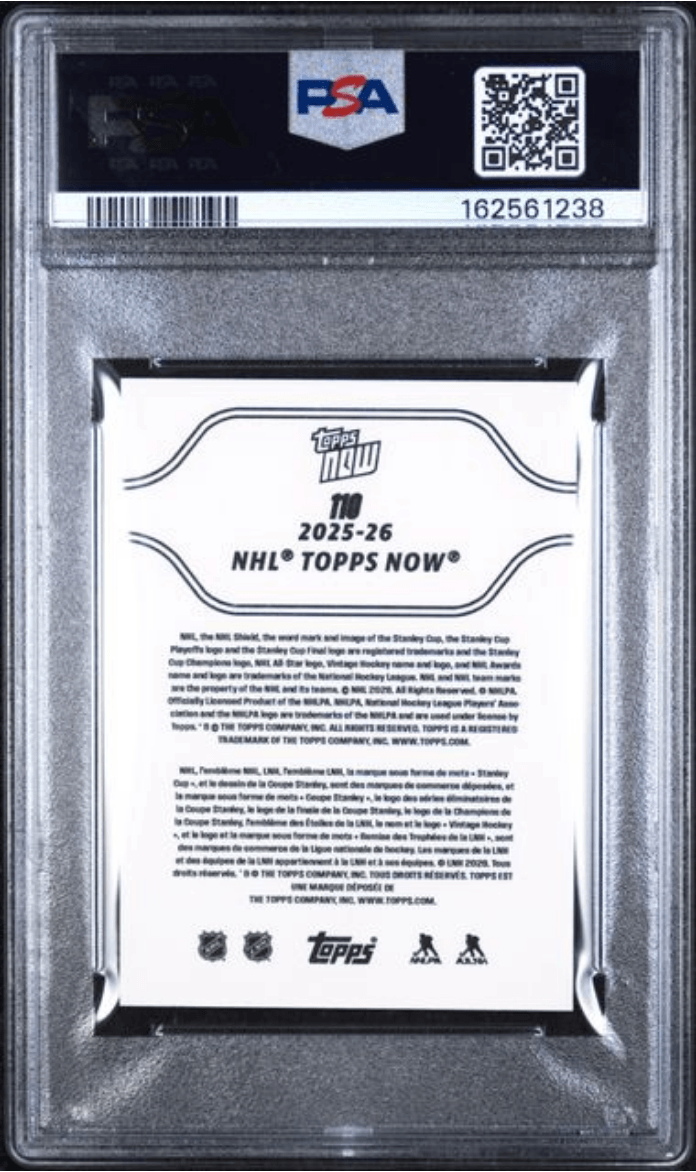 Graded 2025 Topps Now Matthew Schaefer #110 Rookie RC Hockey Card PSA 7 Near Mint