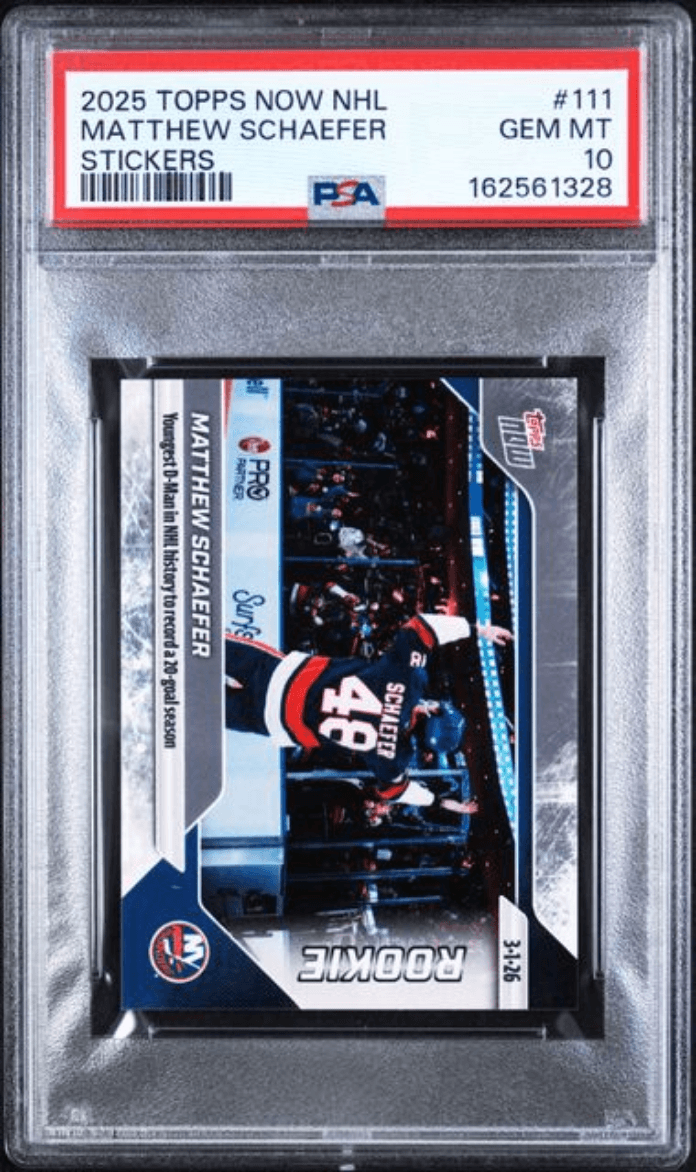 Graded 2025 Topps Now Matthew Schaefer #111 Rookie RC Hockey Card PSA 10 Gem Mint
