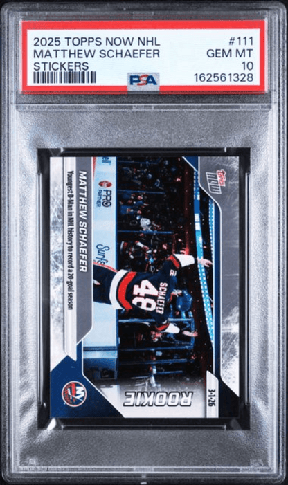 Graded 2025 Topps Now Matthew Schaefer #111 Rookie RC Hockey Card PSA 10 Gem Mint