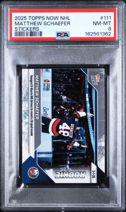Graded 2025 Topps Now Matthew Schaefer #111 Rookie RC Hockey Card PSA 8 Near Mint