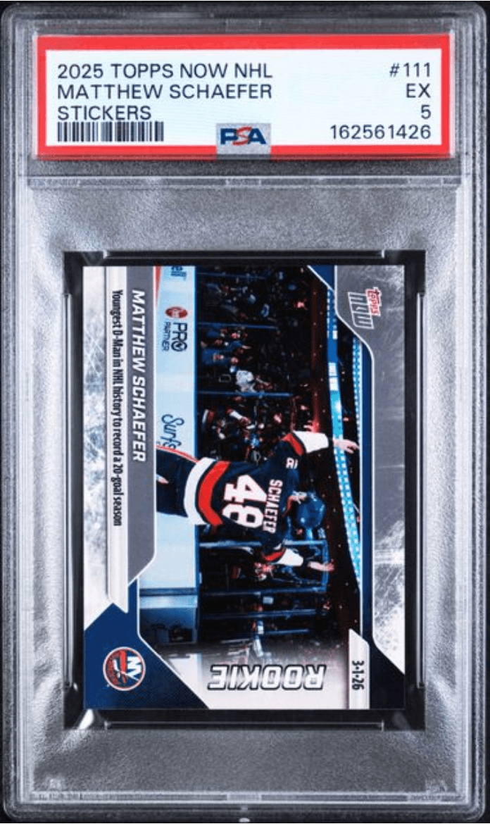 Graded 2025 Topps Now Matthew Schaefer #111 Rookie RC Hockey Card PSA 5 Excellent