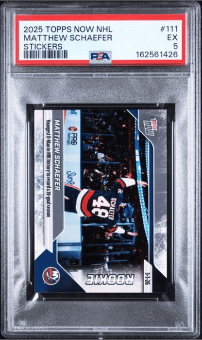 Graded 2025 Topps Now Matthew Schaefer #111 Rookie RC Hockey Card PSA 5 Excellent