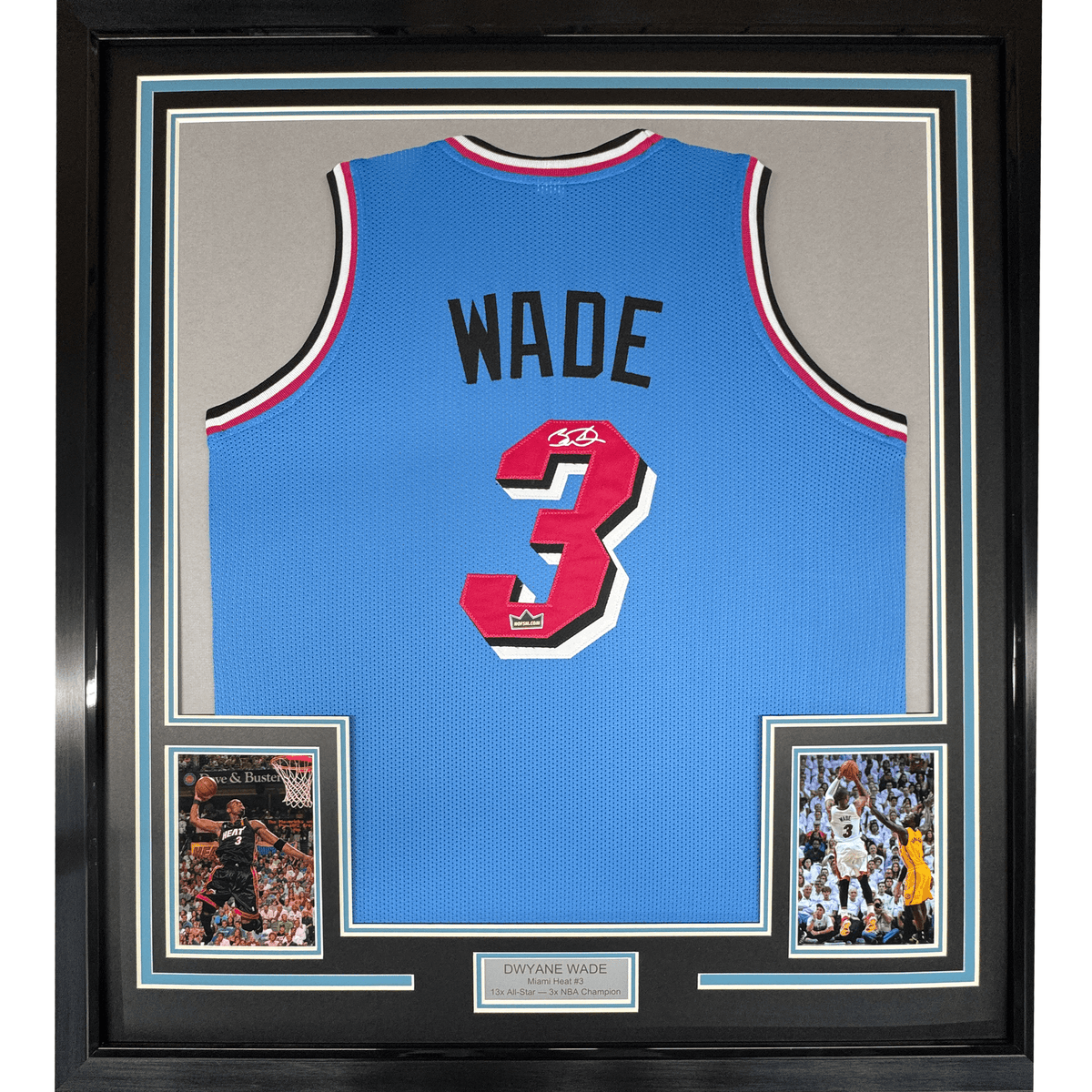 Framed Facsimile Autographed Dwyane Wade 35x39 Miami Blue Vice City Reprint Laser Auto Basketball Jersey