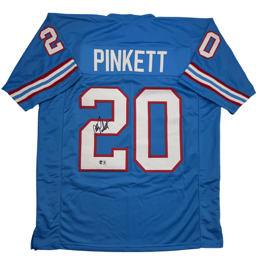 Autographed/Signed Allen Pinkett Houston Blue Football Jersey Beckett BAS COA