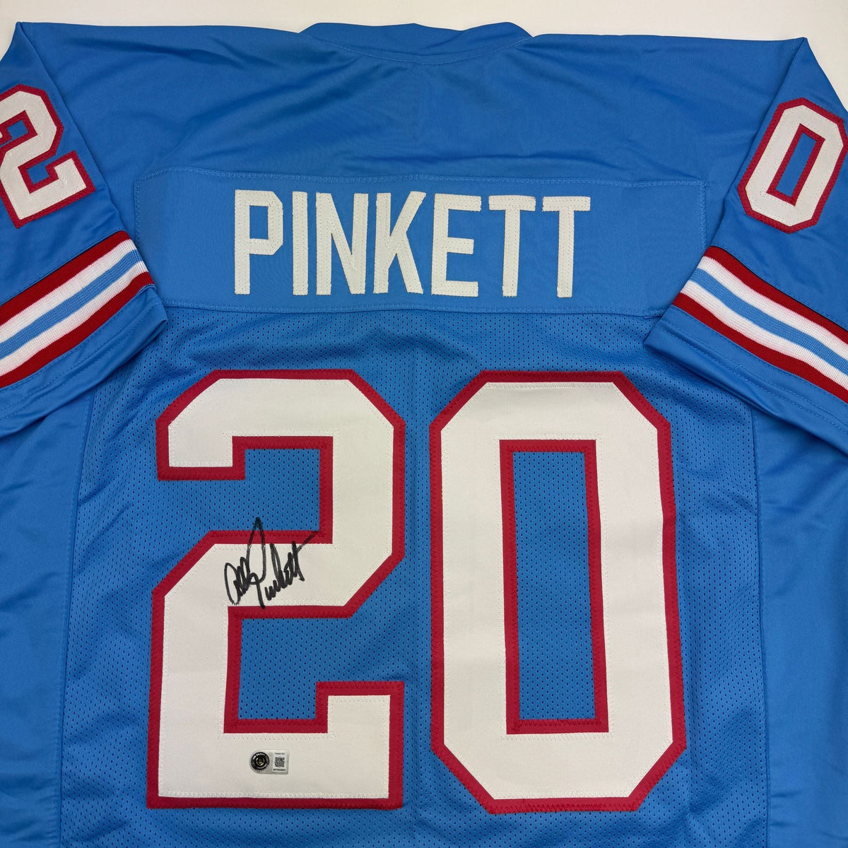 Autographed/Signed Allen Pinkett Houston Blue Football Jersey Beckett BAS COA