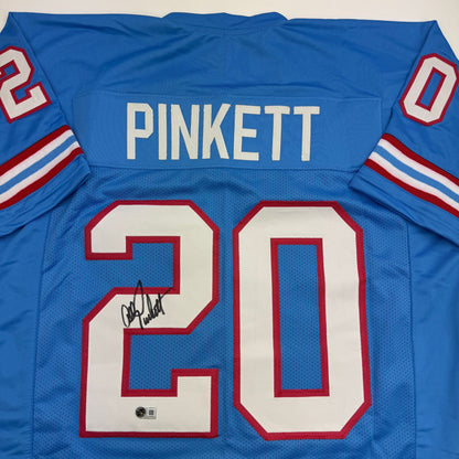Autographed/Signed Allen Pinkett Houston Blue Football Jersey Beckett BAS COA
