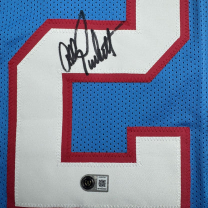 Autographed/Signed Allen Pinkett Houston Blue Football Jersey Beckett BAS COA