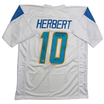 Autographed/Signed Justin Herbert 2020 ROY Los Angeles San Diego White Football Jersey Beckett BAS COA