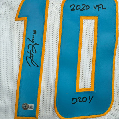 Autographed/Signed Justin Herbert 2020 ROY Los Angeles San Diego White Football Jersey Beckett BAS COA