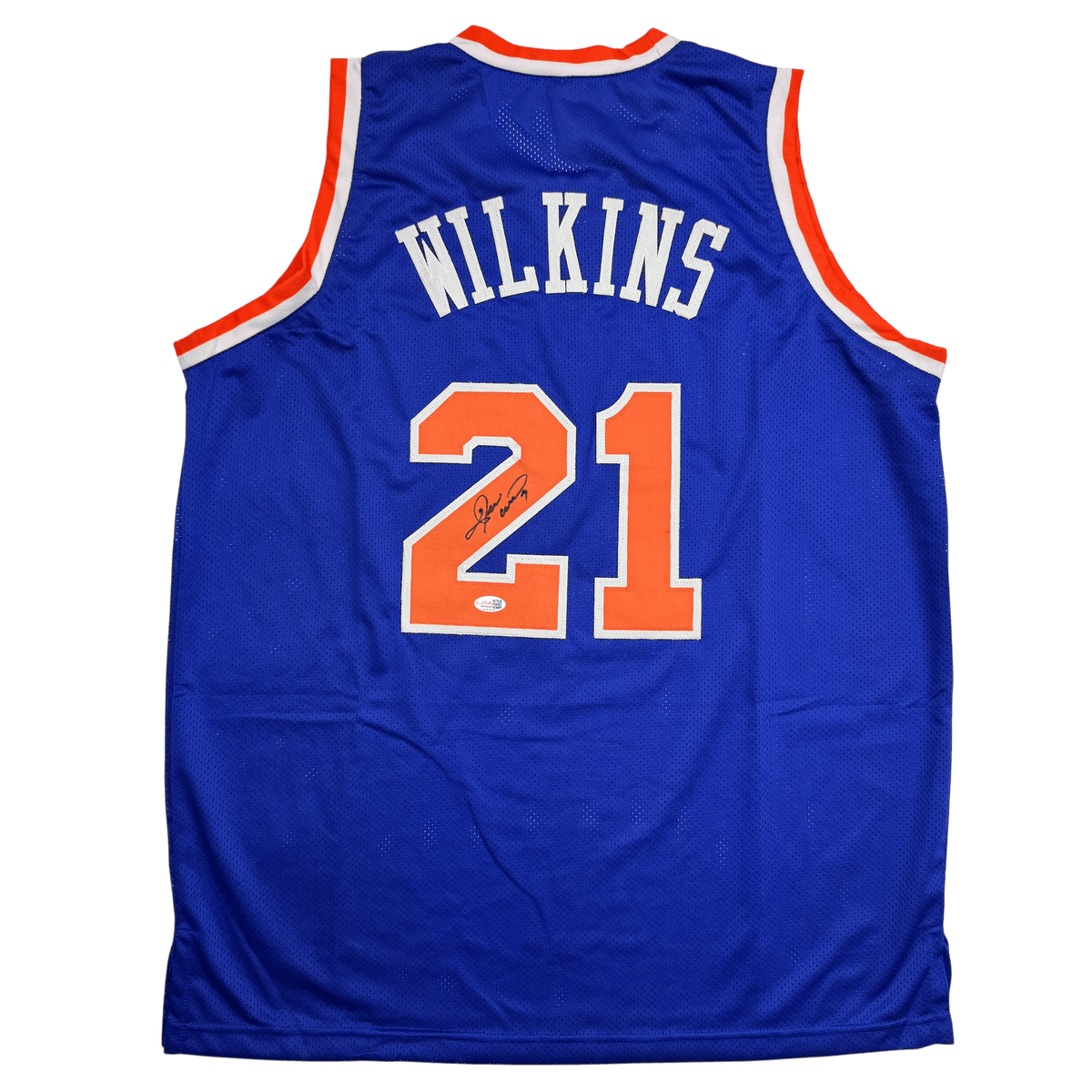 Autographed/Signed Gerald Wilkins New York Blue Basketball Jersey JSA COA
