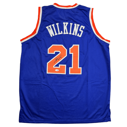 Autographed/Signed Gerald Wilkins New York Blue Basketball Jersey JSA COA
