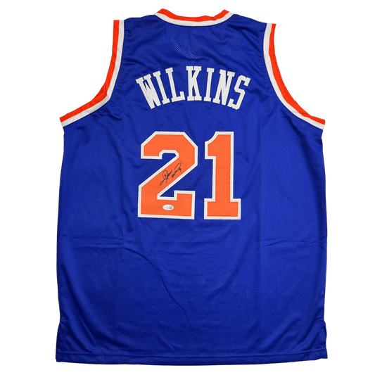 Autographed/Signed Gerald Wilkins New York Blue Basketball Jersey JSA COA