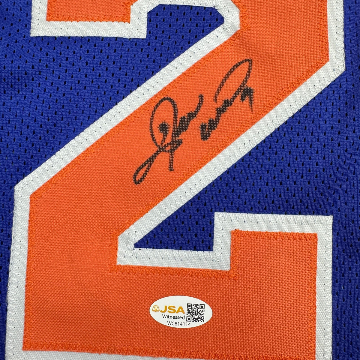 Autographed/Signed Gerald Wilkins New York Blue Basketball Jersey JSA COA