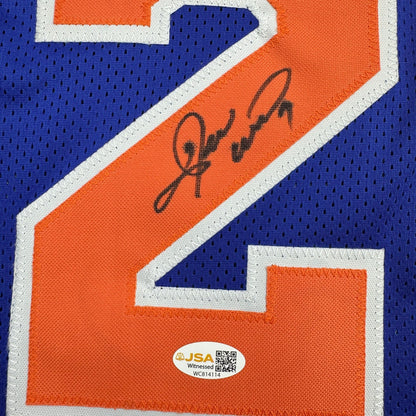 Autographed/Signed Gerald Wilkins New York Blue Basketball Jersey JSA COA